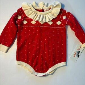 Cat & Jack 12M Infant Girls Red Sweater Romper Ruffle Color‎ Holiday Christmas